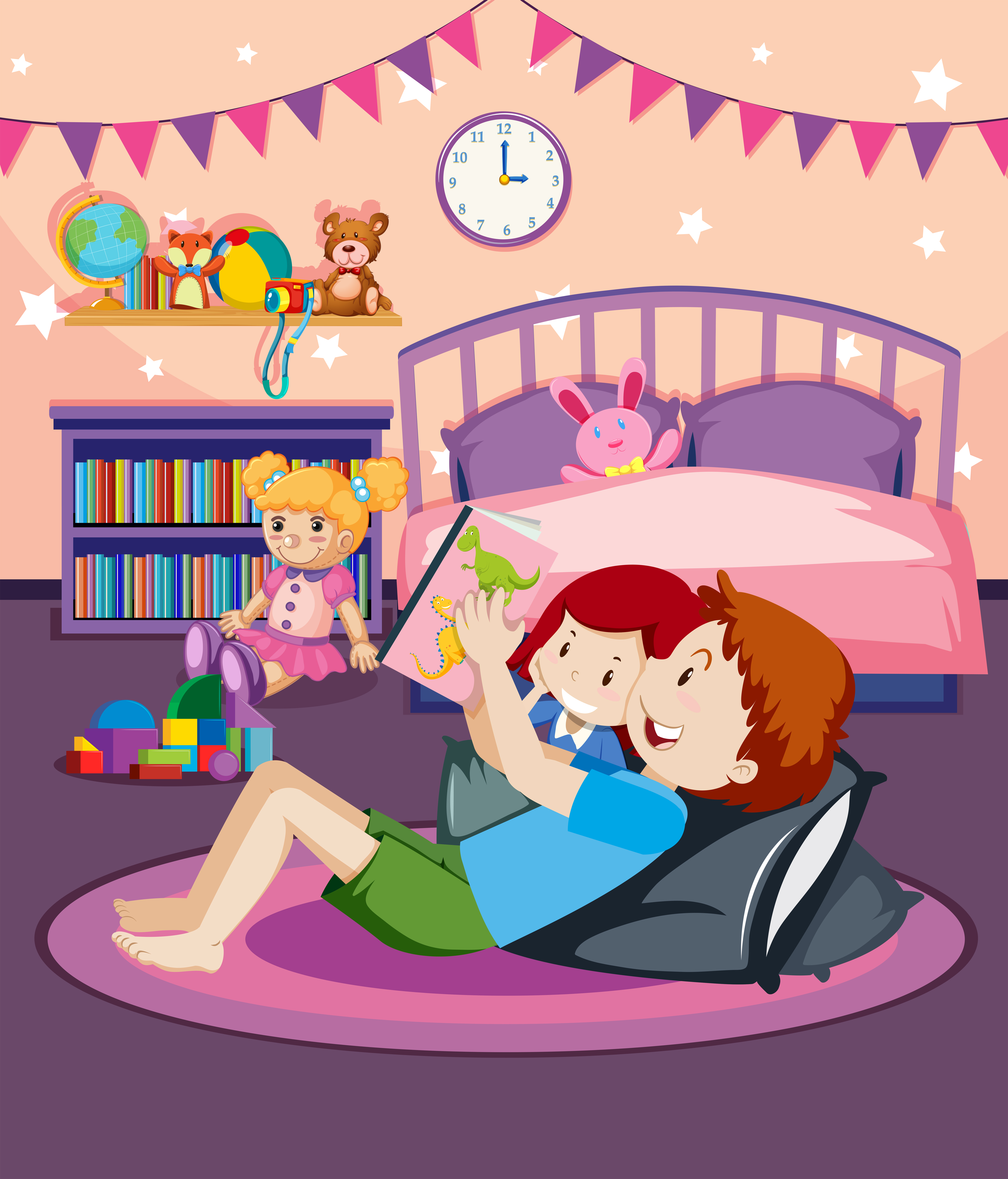 A Father Reading Bedtime Story To Daughter 297762 Vector Art At Vecteezy