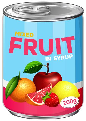 Can of mixed fruit in syrup vector