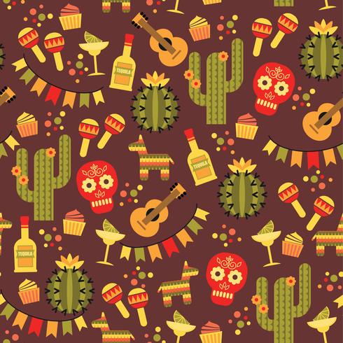 Vector seamless pattern with traditional Mexican symbols. 