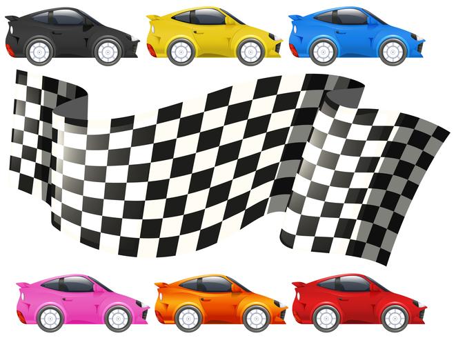 Racing cars and racing flag vector