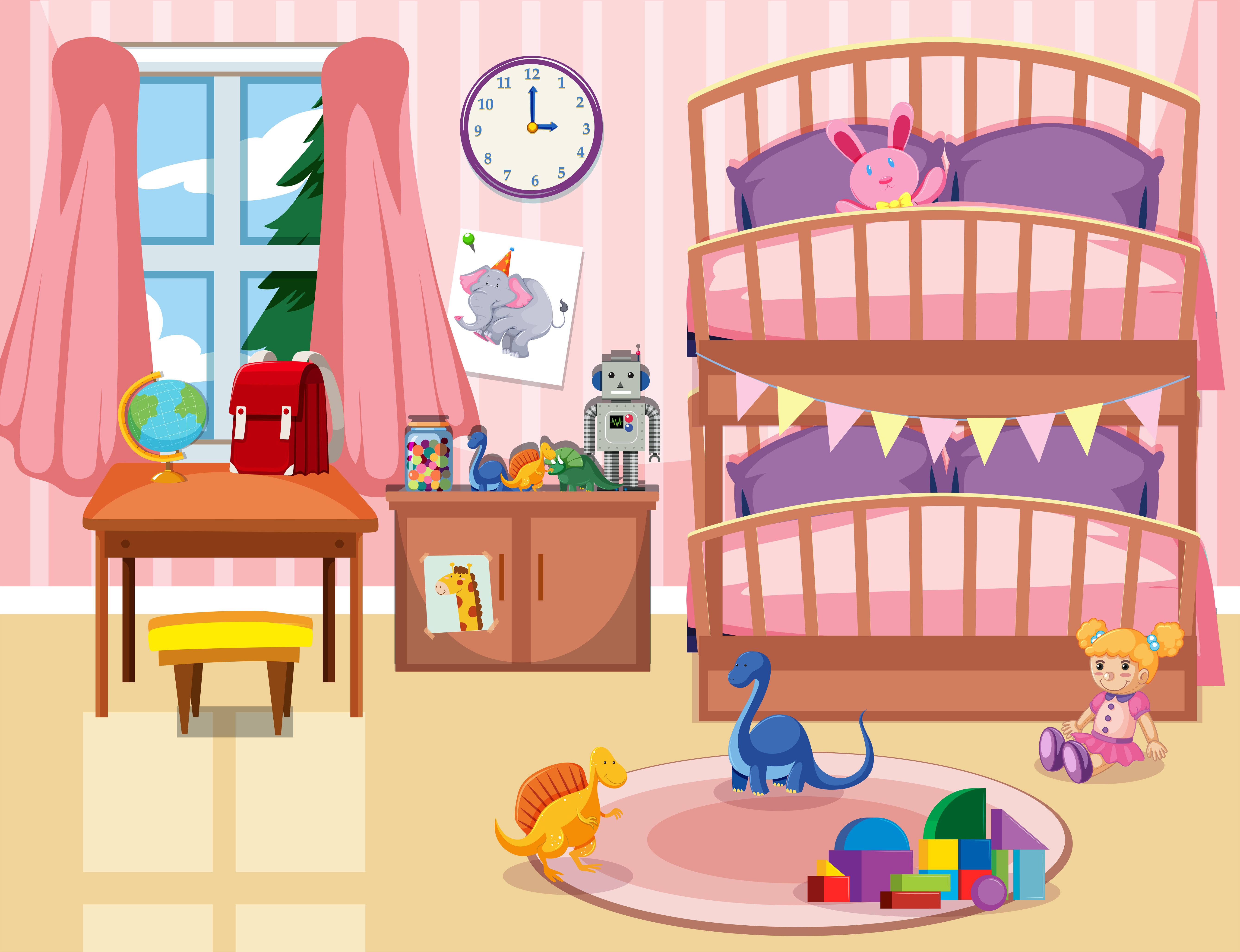 A kid bedroom background - Download Free Vectors, Clipart Graphics ...