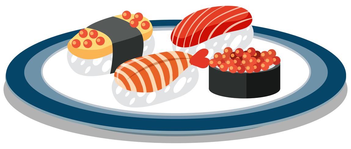 Un plato lleno de sushi japonés vector