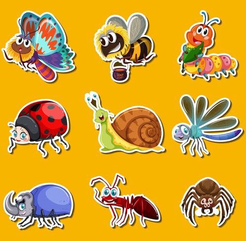 Sticker set with many insects on yellow background - Download Free Vector Art, Stock Graphics & Images