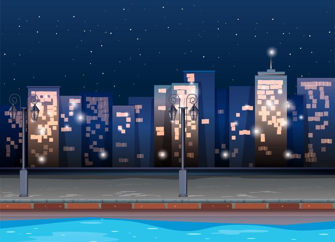 Scene with buildings at night vector