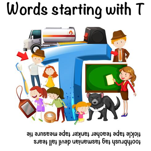 English worksheet for words starting with T vector