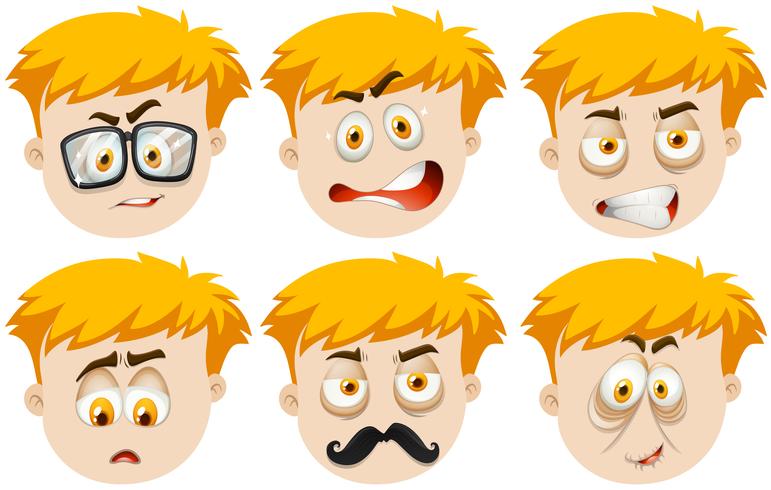 Boy with many facial expressions vector
