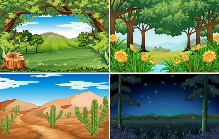 Four scenes of forest and desert - Download Free Vector Art, Stock Graphics & Images