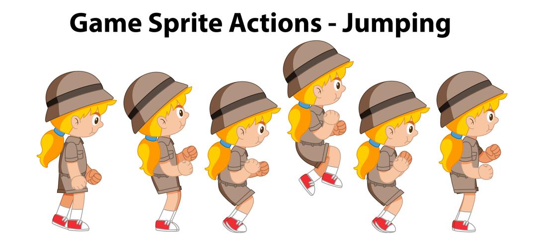 Juego sprite acciones saltando vector