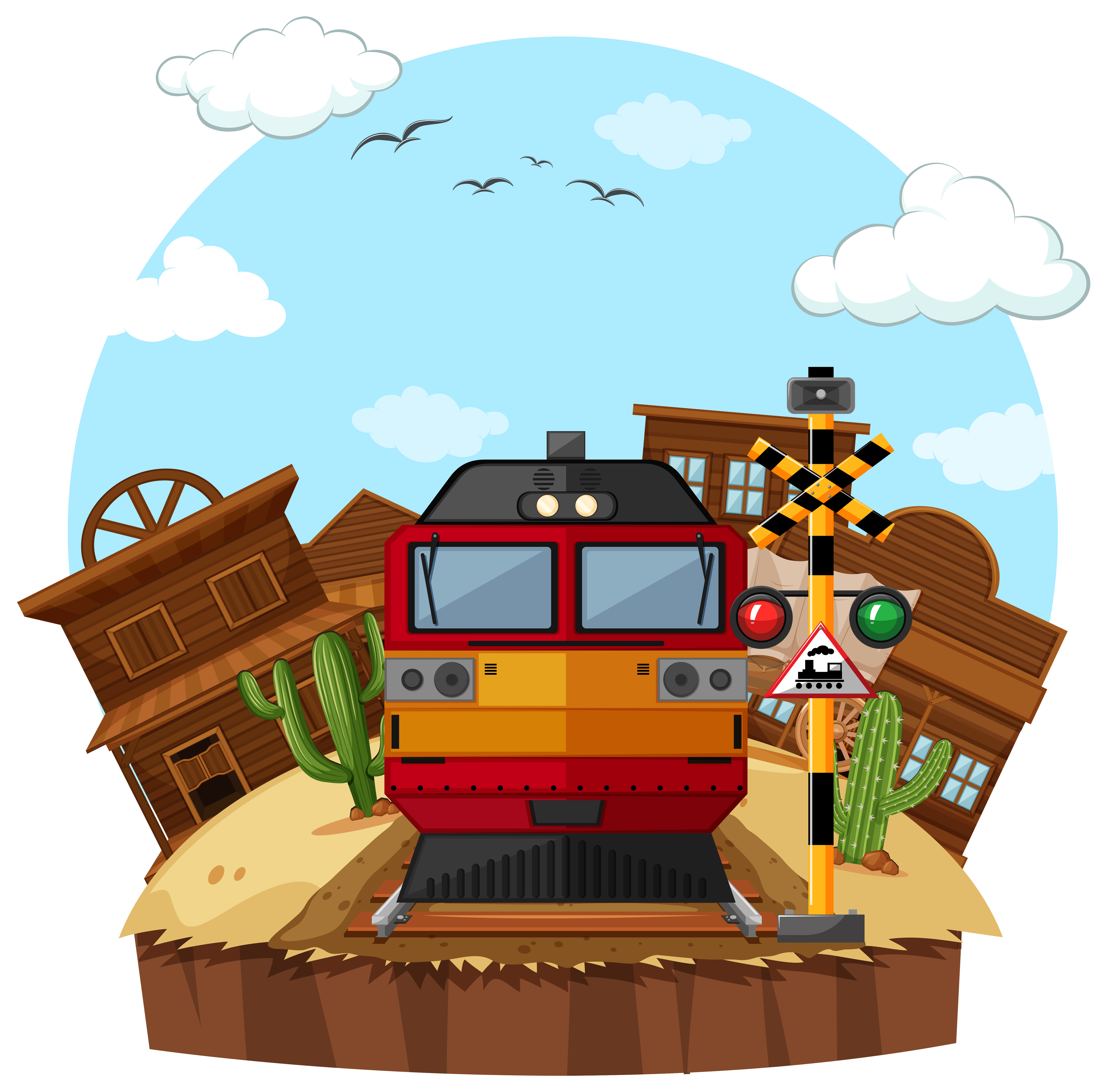 Modern train at western town 297954 Vector Art at Vecteezy