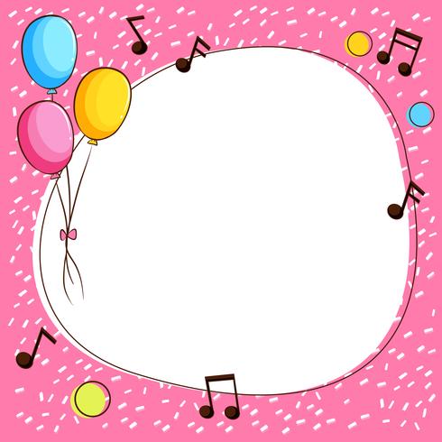 Pink border template with balloons and music notes vector