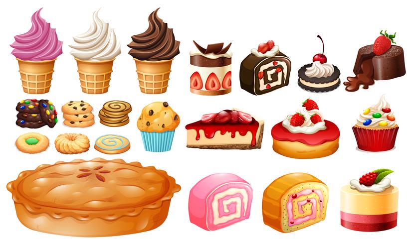 Conjunto de diferentes tipos de postres. vector