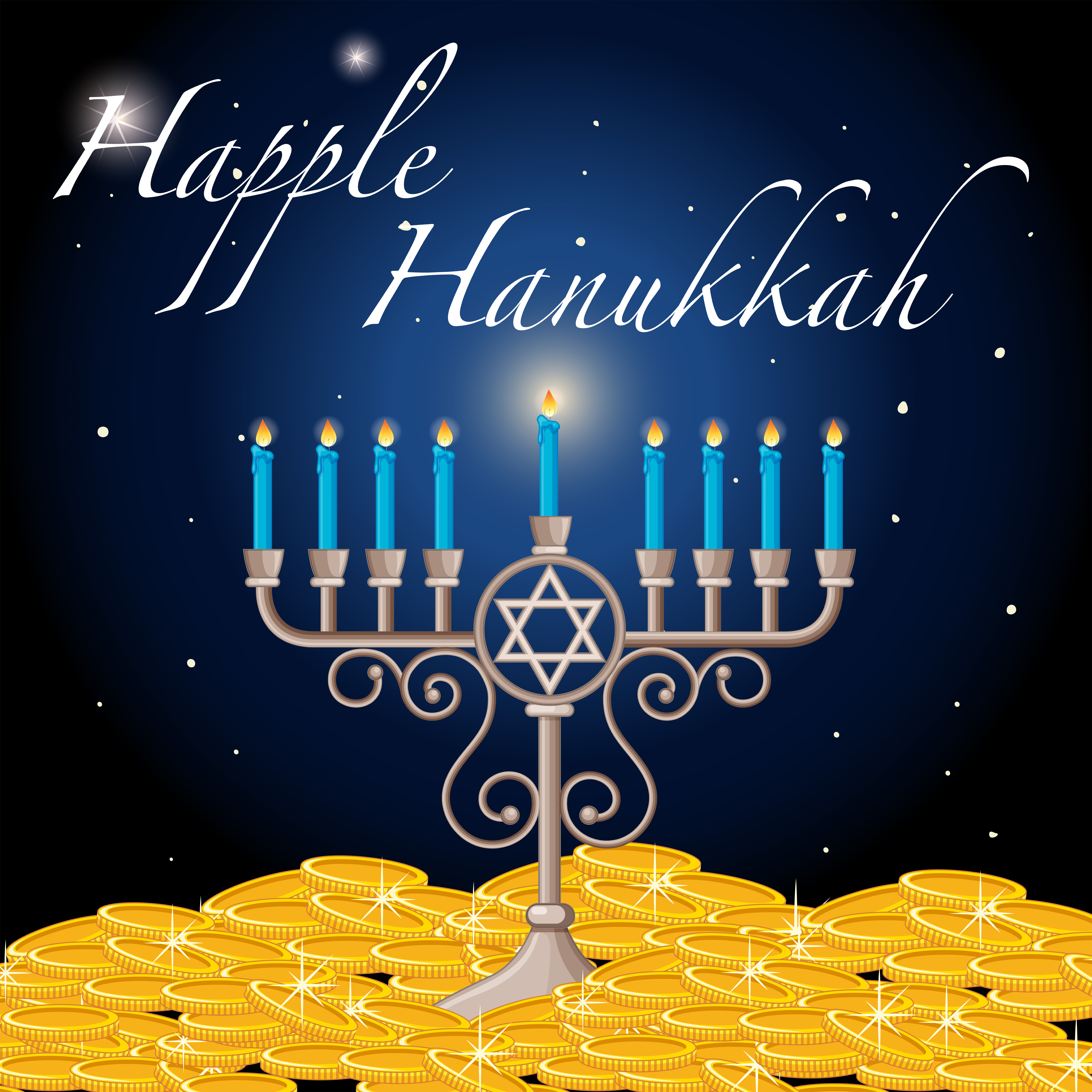 Happy Hanukkah card template with light and gold 298011 Vector Art at