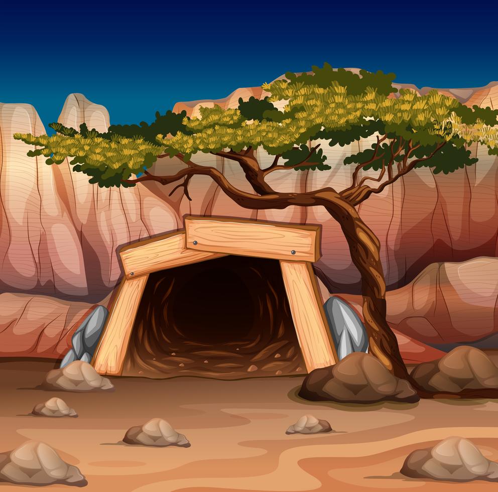 Scene with mine entrance and tree 298039 Vector Art at Vecteezy