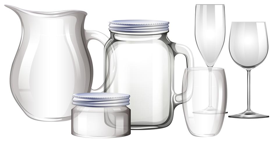 Different types of glass containers vector