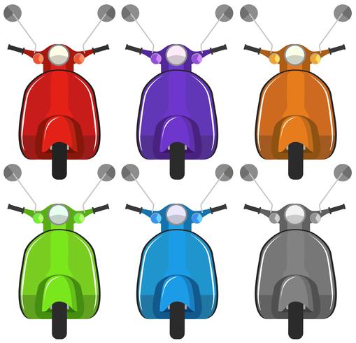 Scooters en seis colores diferentes vector