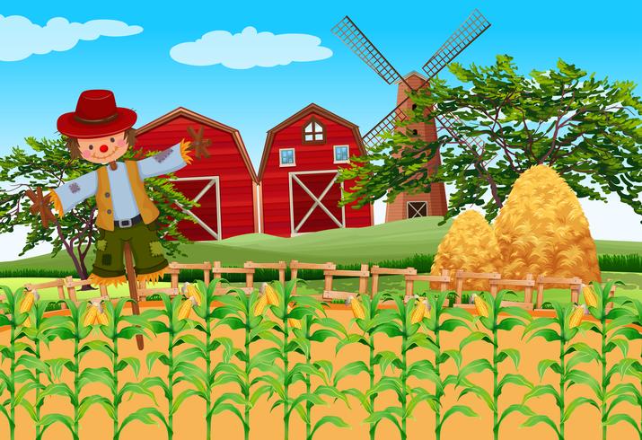 Farm scene with crops and scarecrow vector