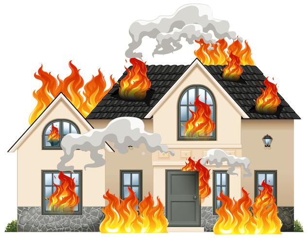 A modern house on fire vector