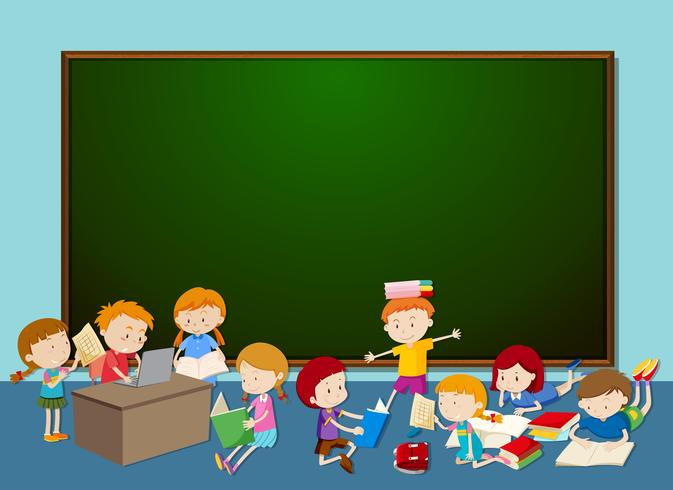 Children in front of chalkboard 298074 Vector Art at Vecteezy