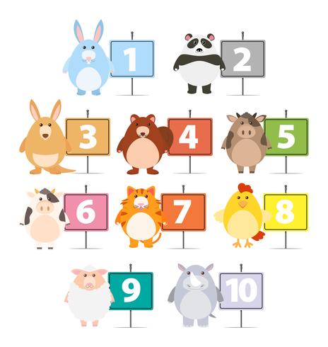 Many animals and numbers one to ten vector