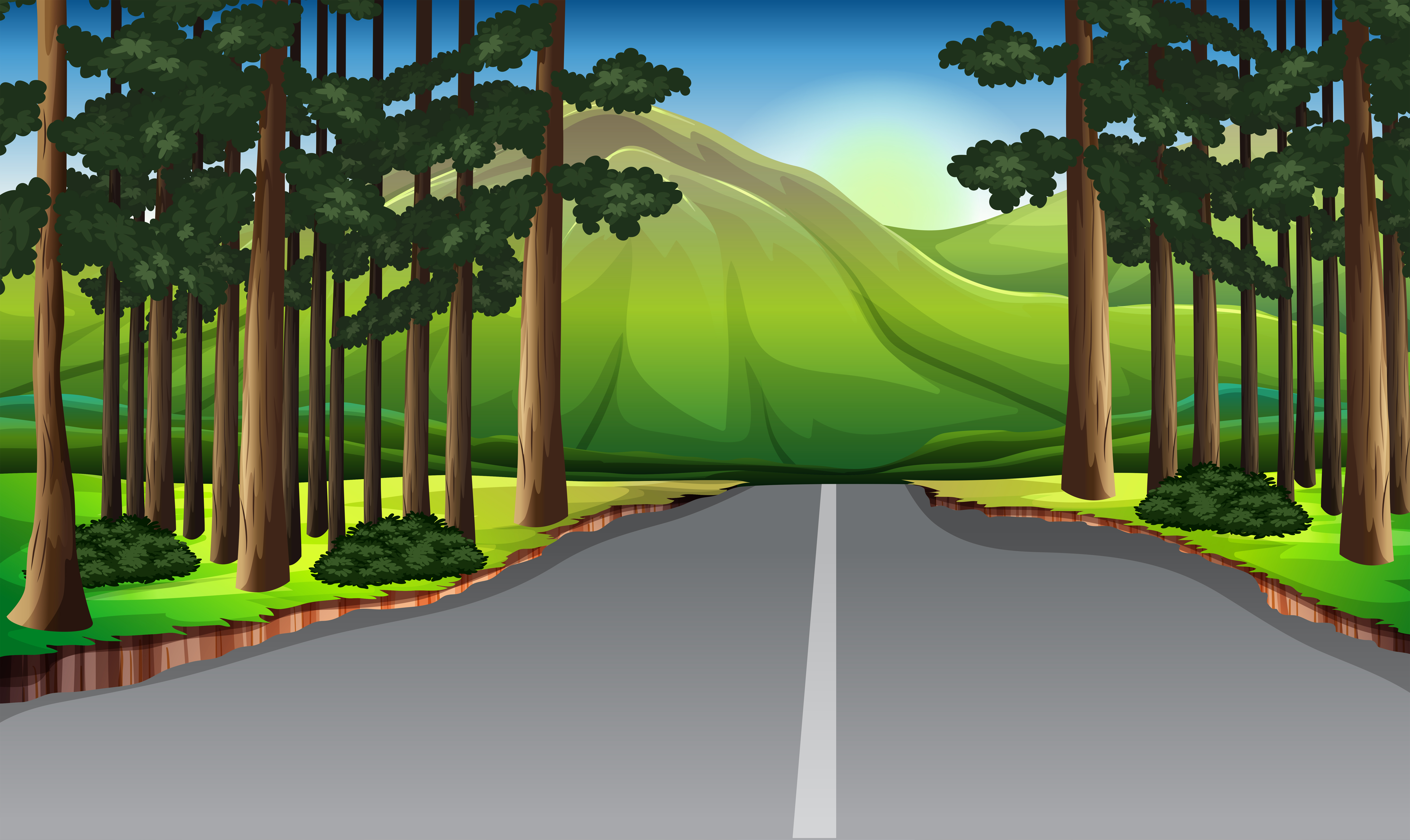 Background scene with trees along the road 298125 Vector Art at Vecteezy