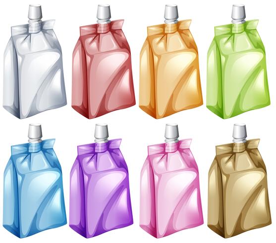 Bolsas de jugos en diferentes colores. vector