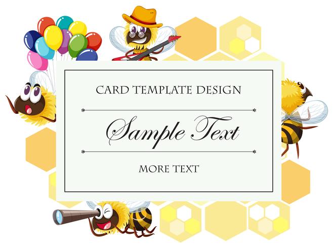 Card template with bee in different actions vector