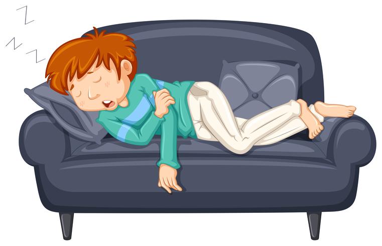 Man napping on black sofa vector