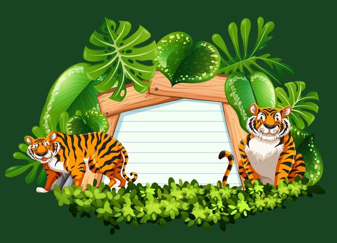 Plantilla de marco con tigres salvajes vector