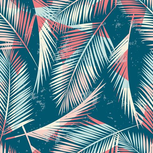 Trendy seamless exotic pattern with palm and geometric elements. vector