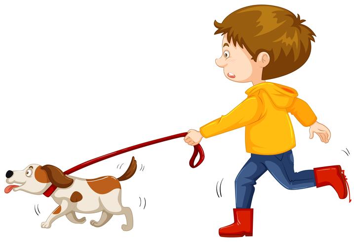 Niño pequeño perro caminando vector