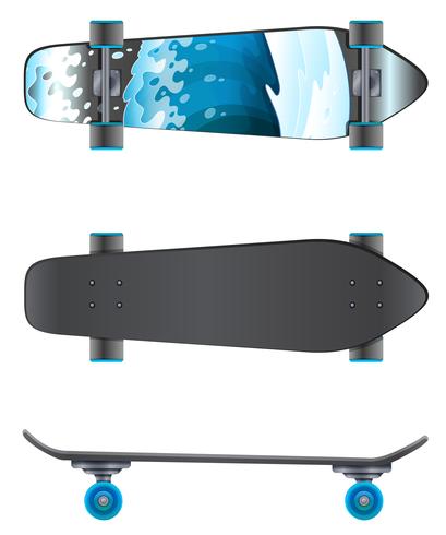 A top and side view of a skating board vector