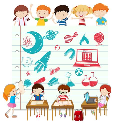 Children doing science at school vector