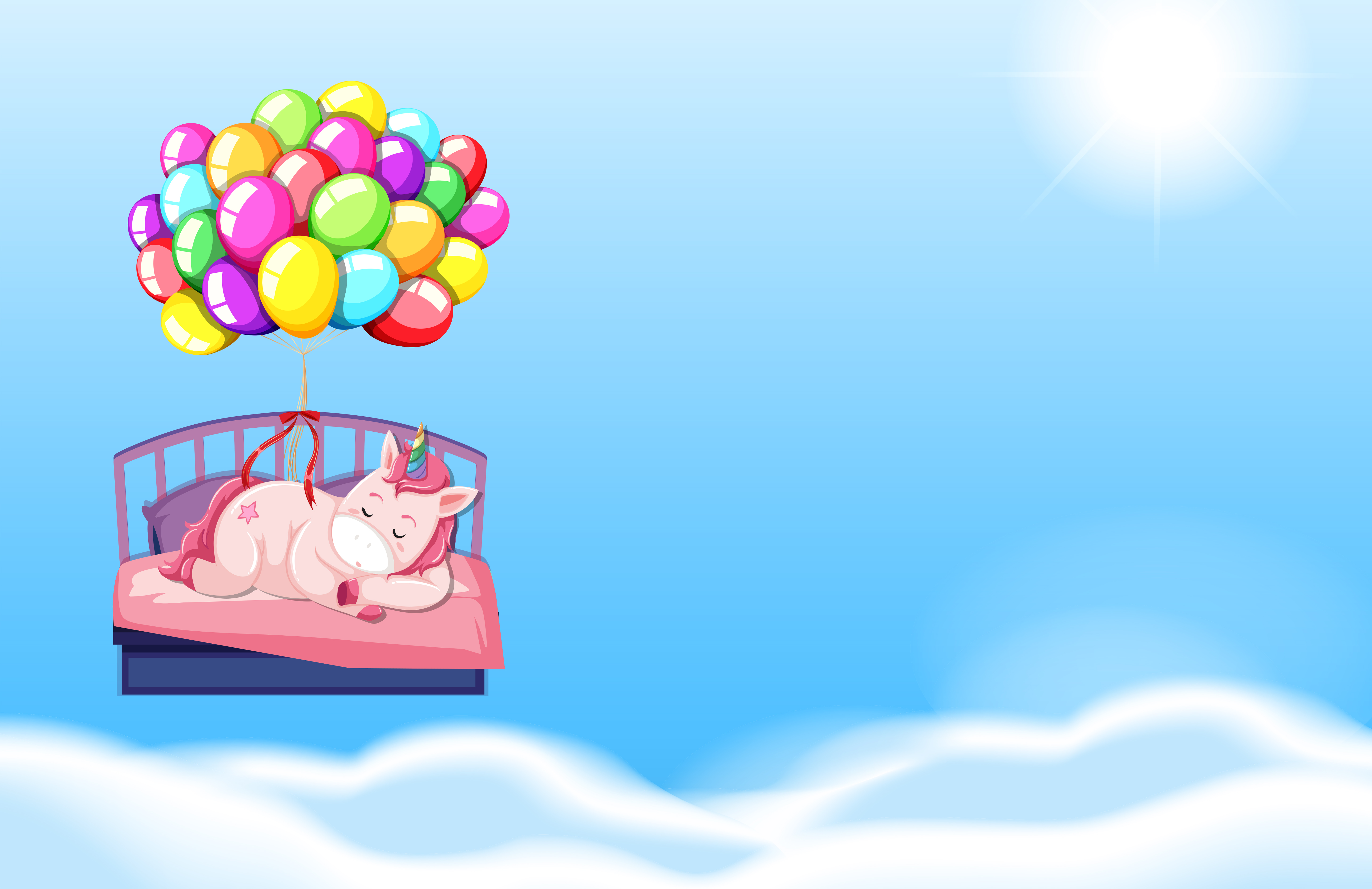 Unicorn sleeping in bed sky background - Download Free 