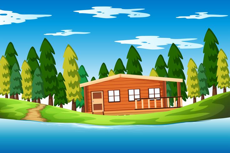 Una casa de madera en el bosque. vector