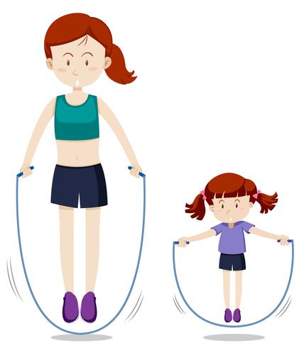 Mother and daughter jump rope vector