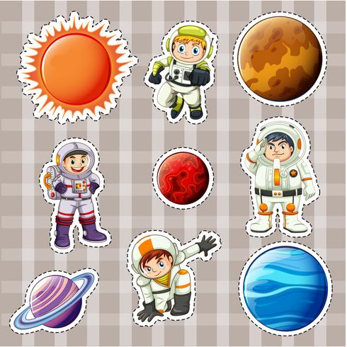 Diseño de pegatinas para astronautas y planetas. vector