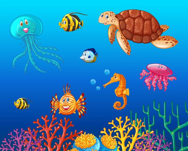 Sea animals swimming under the ocean vector