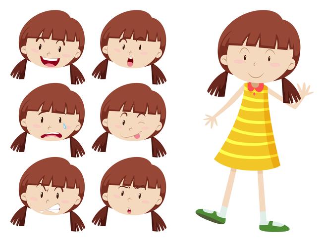 Chica con muchas expresiones faciales vector