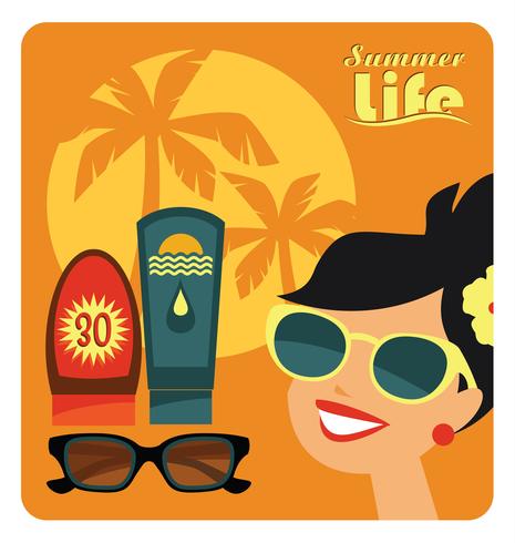 Vector flat  illustration of sunbathe.