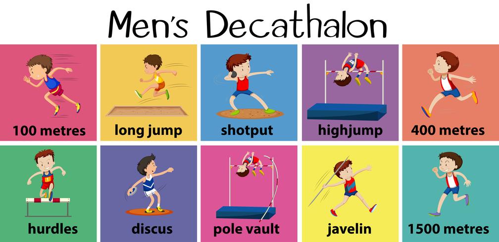 Different types of men's decathalon vector