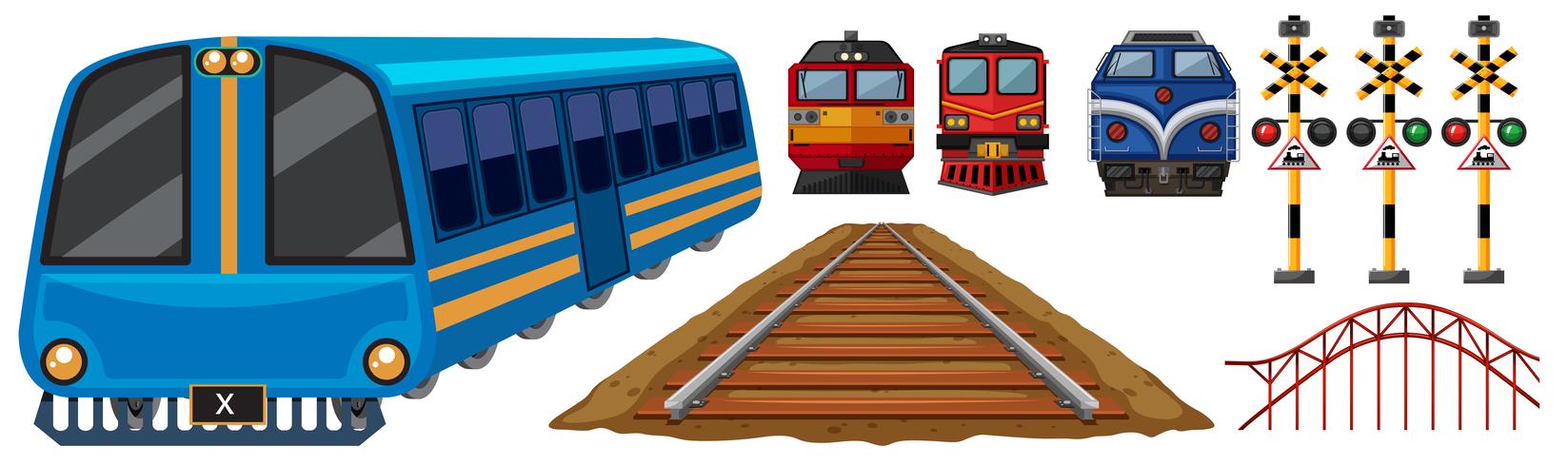 Ferrocarril y diferentes diseños de trenes. vector