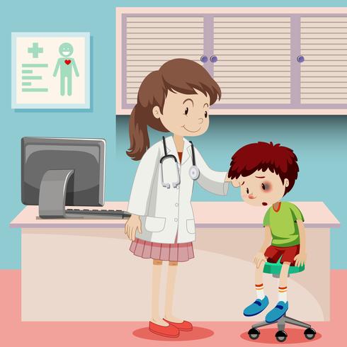 Doctor helping boy with bruise vector