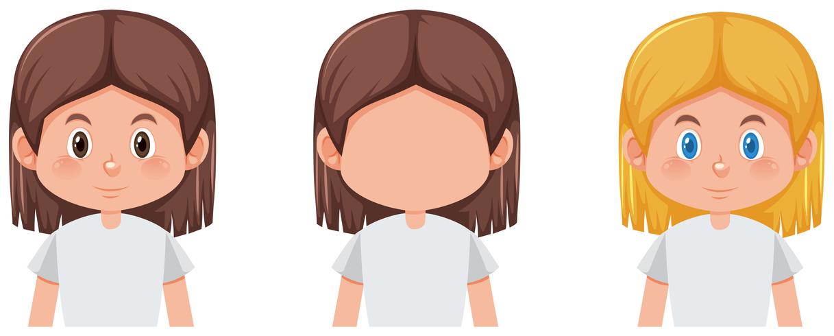 Set of girl with different hair color vector