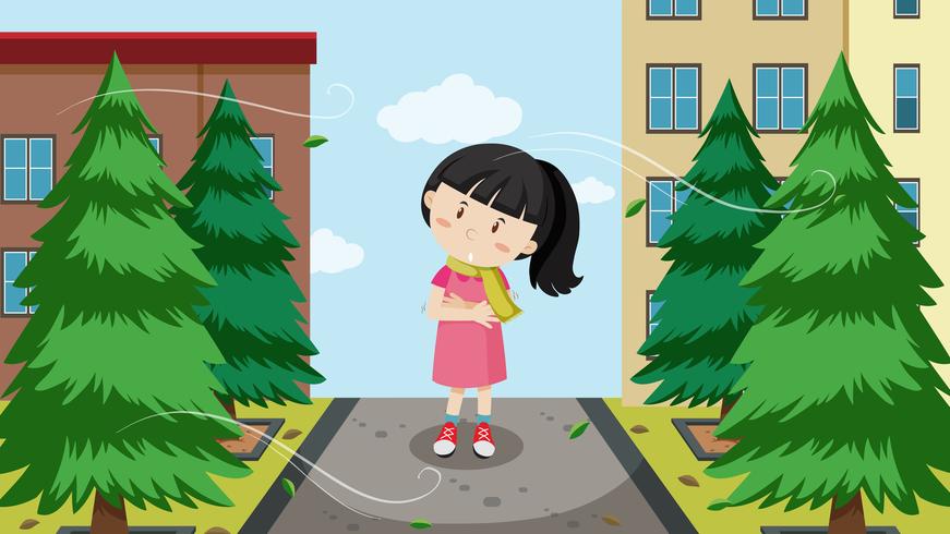 A girl and cold wind vector