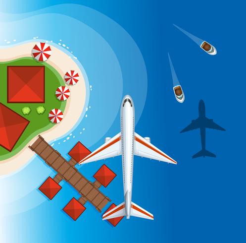 Airplane flying over the ocean vector