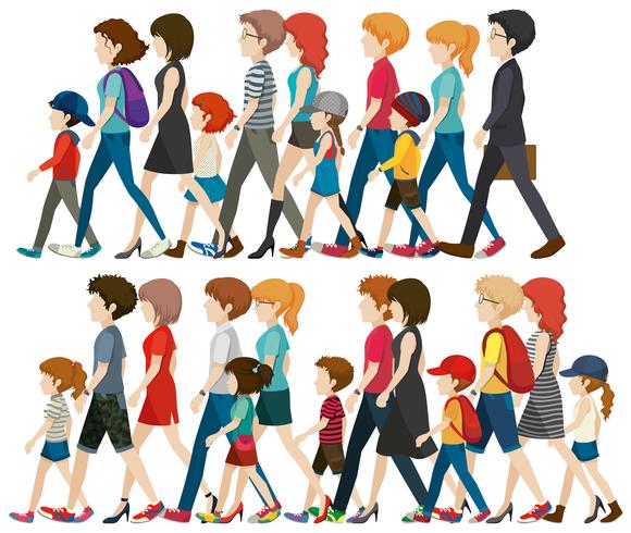 Faceless people walking in group vector