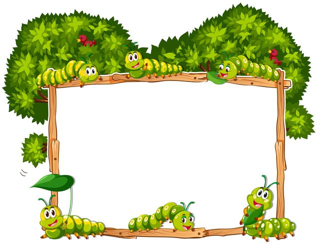 Border template with green caterpillars vector