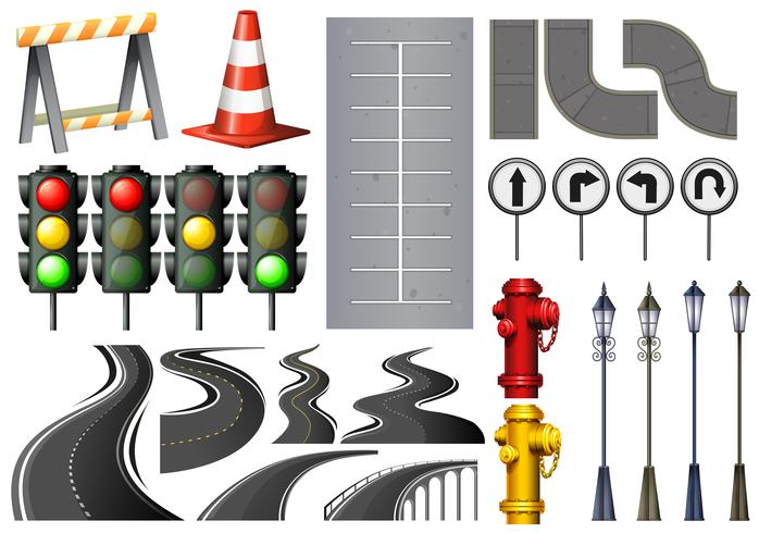 Different items and safety equipment for traffic vector