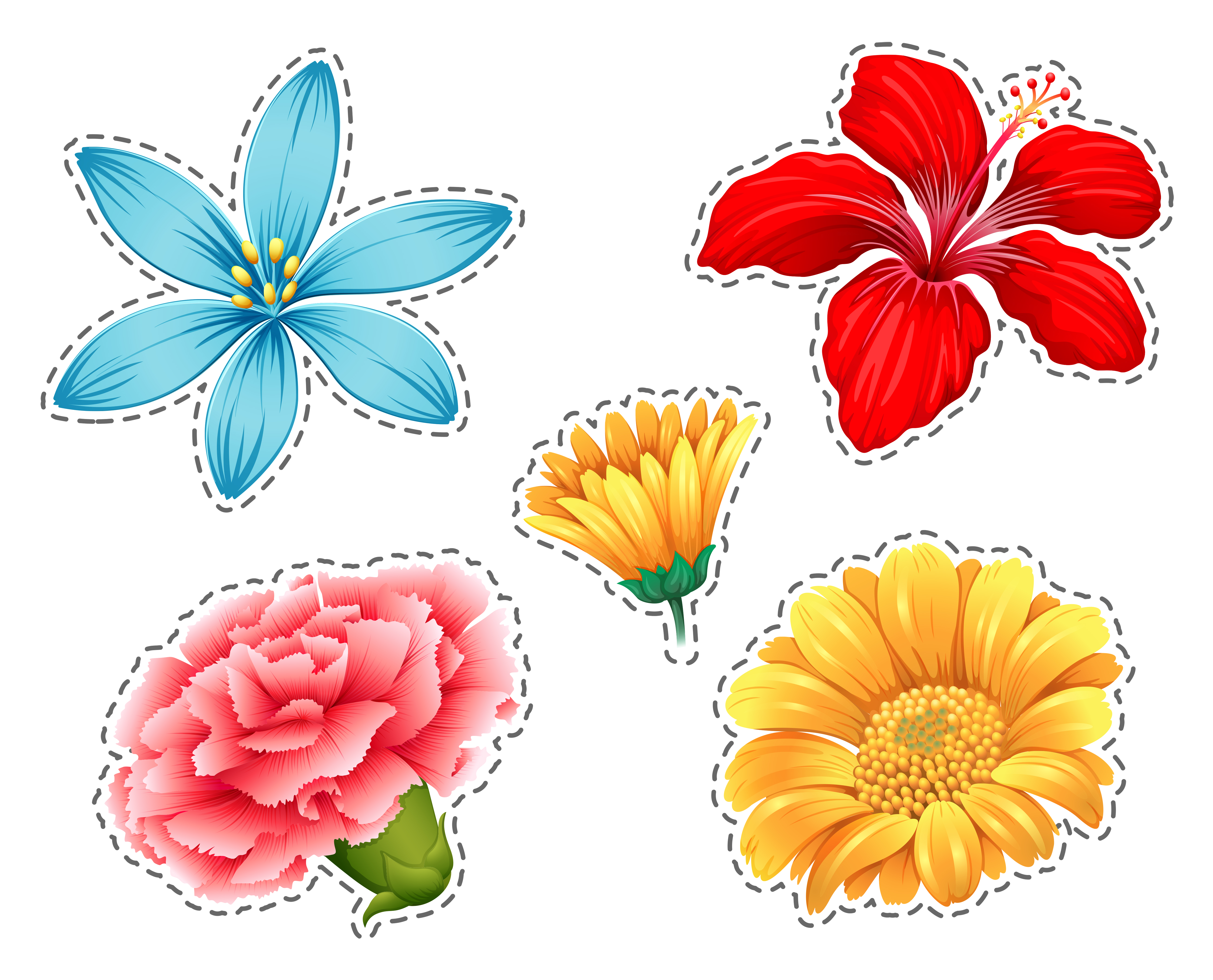 Sticker set with different types of flowers - Download ...