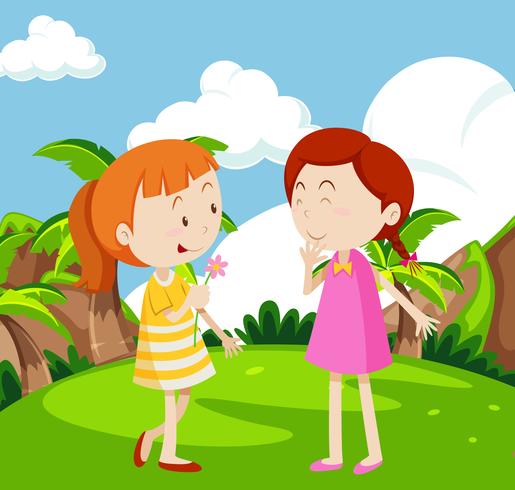 Girls Playing in The Garden vector